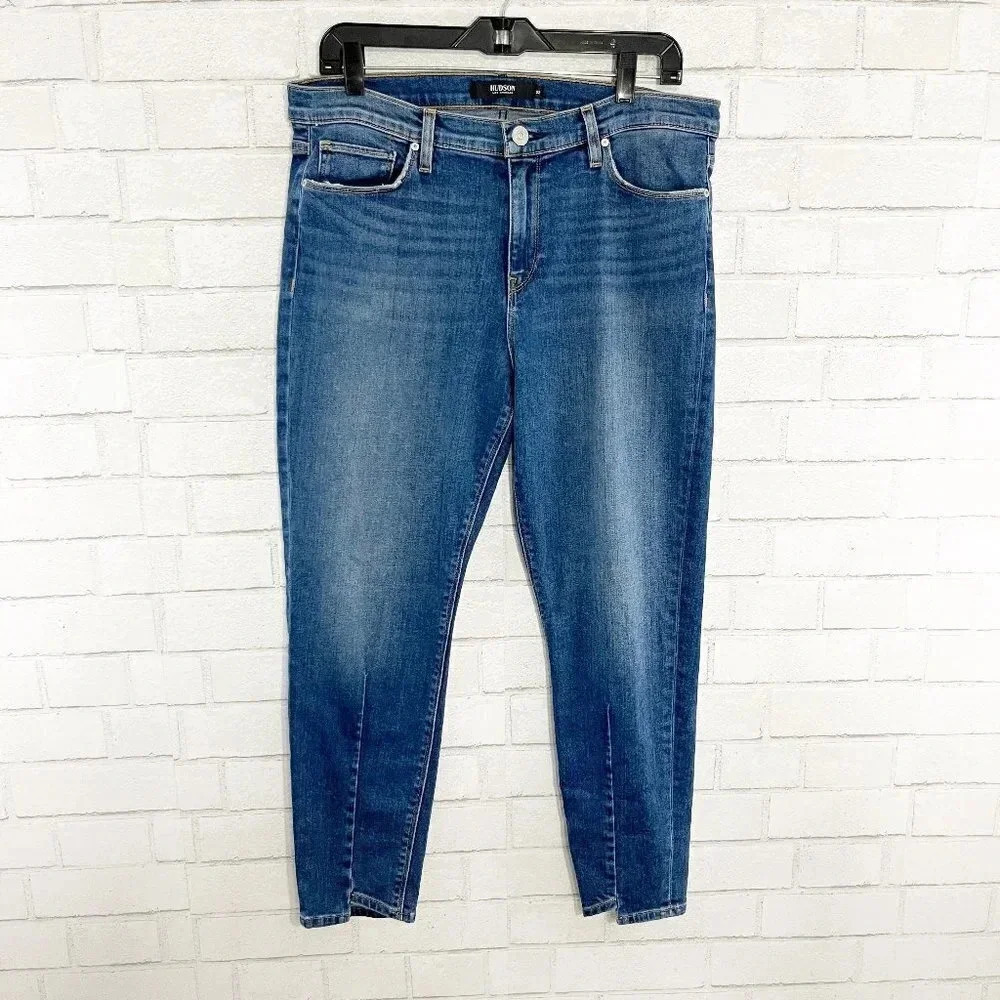 Hudson High Rise Nico Super Skinny Asymmetric Hem Jeans Women's Waist Size 32